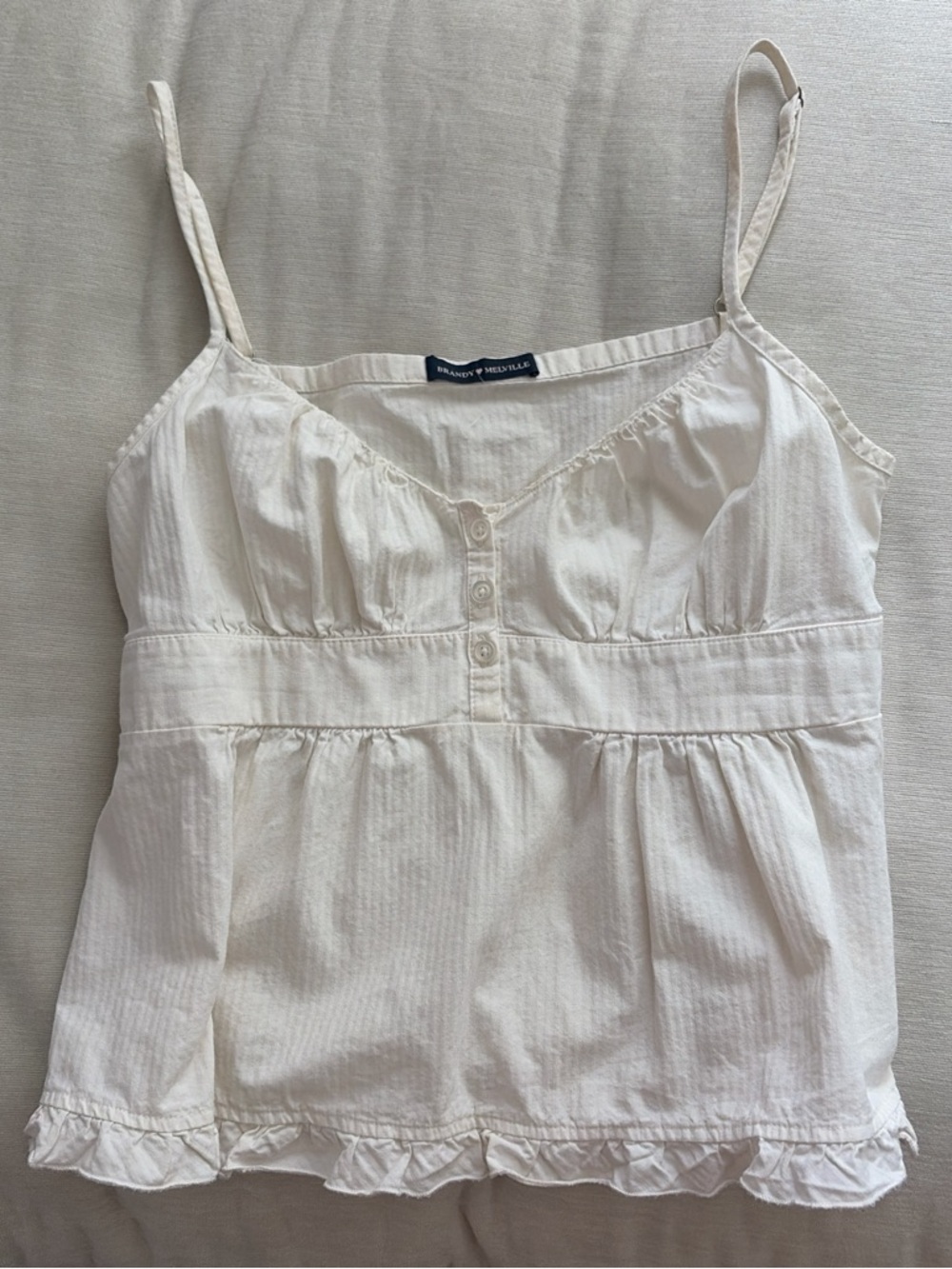 Brandy Melville Cream Ruffle-Trim Button Front Cami